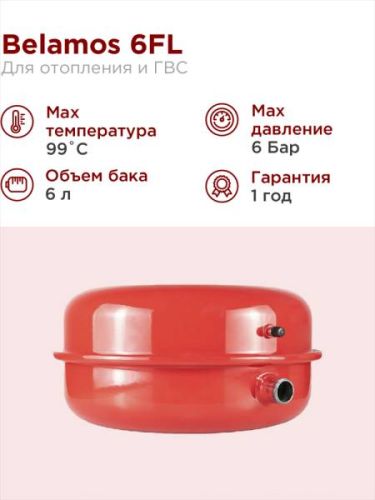 BELAMOS Расширительный бак ЭКСПАНЗОМАТ Belamos 6FL красный, плоский 6 литров БЕЛАМОС