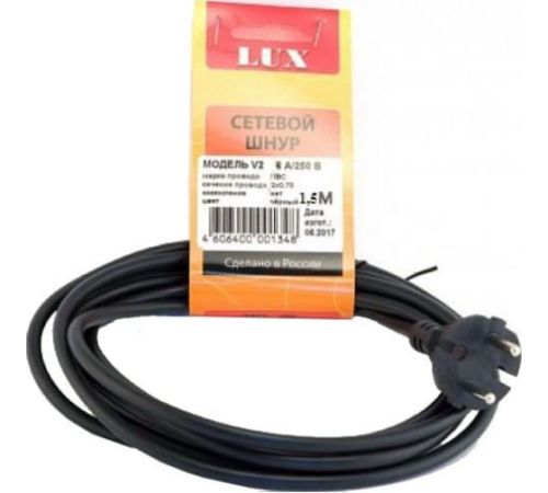MAKEL Сетевой шнур LUX V2 ПВС 2x0.75 1.5м с вилкой без з/к черный