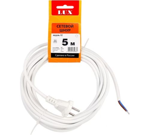 MAKEL Сетевой шнур LUX V2 ПВС 2x0.75 5м с вилкой без з/к белый