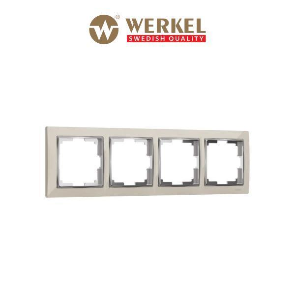 Рамка для розетки/выключателя на 4 поста Werkel W0041903 Snabb слоновая кость/хром пластик