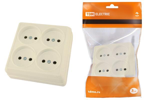 Розетка четырехместная TDM ELECTRIC 2П открытой установки SQ1801-022