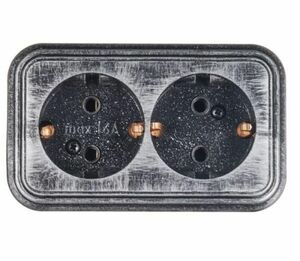 Розетка Элект RA 16-238-ЧС, 16 А, 250 В, двухместн.,открытая, с з/к, черная под серебро