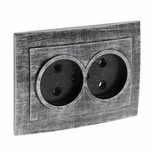Розетка Элект RS 16-237-ЧС, 16 А, 250 В, двухместн.,скрыт., без з/к, черная под серебро