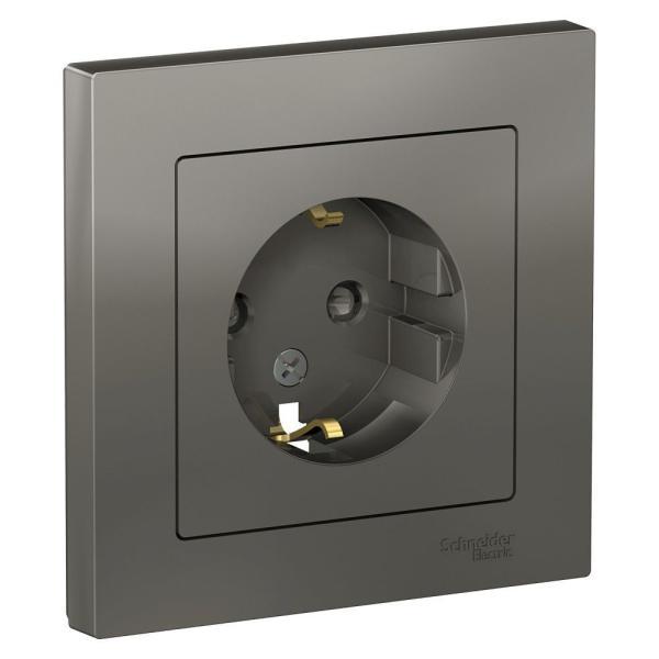 SE AtlasDesign Сталь Розетка без заземления, 16А, в сборе с рамкой ATN00094