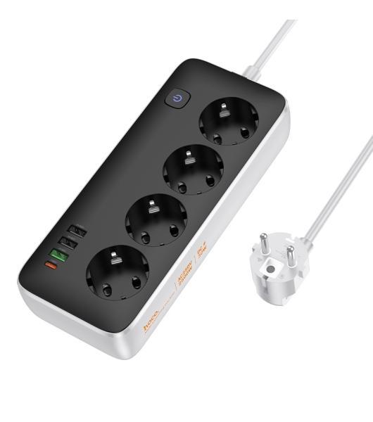 Сетевой фильтр HOCO AC22 3*USB-A, 1*USB-C, 4*розетки, PD30W быстрая зарядка, 1.5 метра
