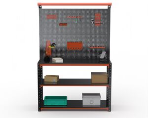 Стол-верстак Metalex серия KIT 950х1000х600 2-е полки, двойная перфопанель, освещение