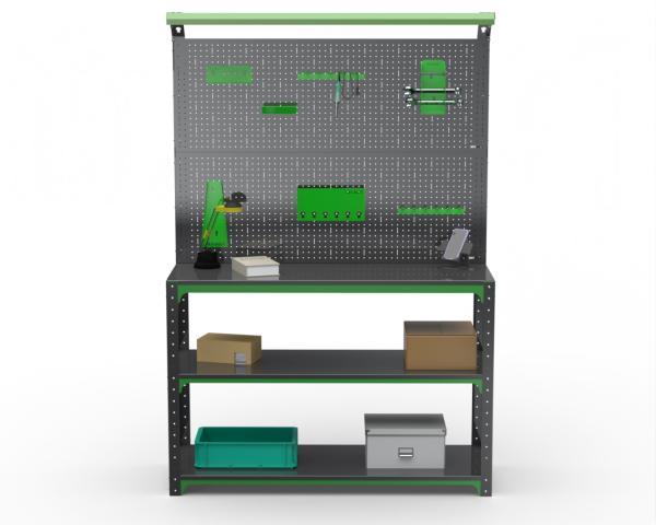 Стол-верстак Metalex серия KIT 950х1600х600 2-е полки, двойная перфопанель, освещение